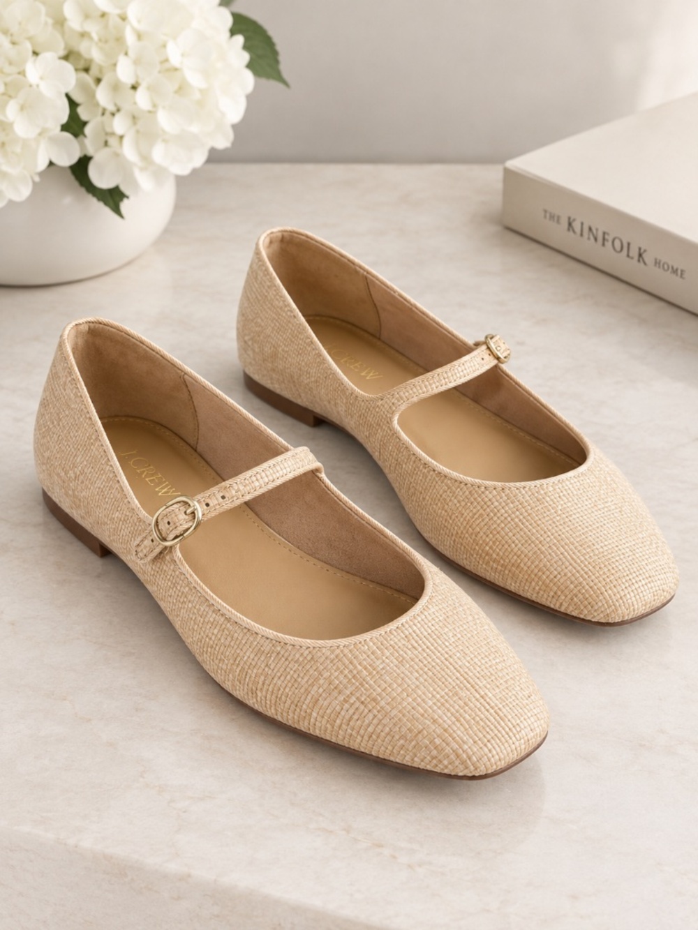 J.Crew Women's Natural Raffia Woven Mary Jane Ballet Flats Size 8